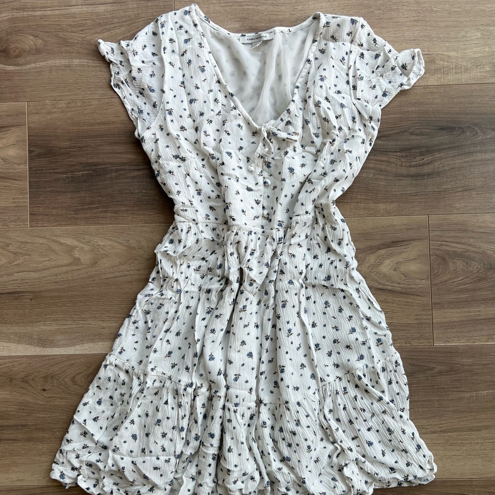 American Eagle Outfitters White Flutter Sleeve Sundress